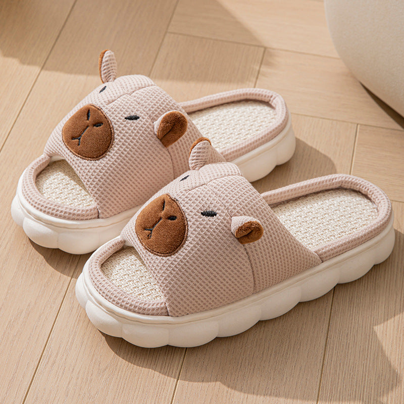 Couple Open Toe Linen Slippers