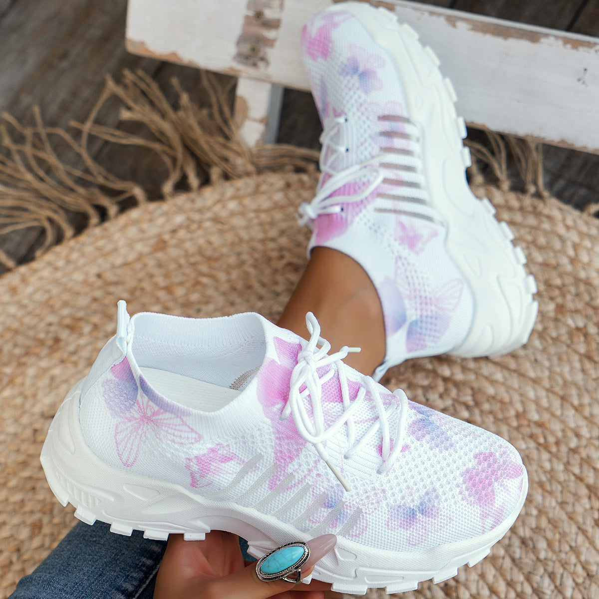 Butterfly Print Mesh Sneakers