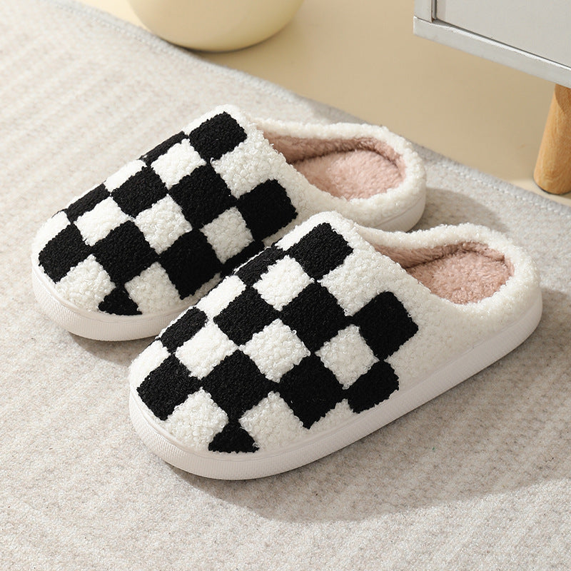 Checkerboard Print Cotton Slippers