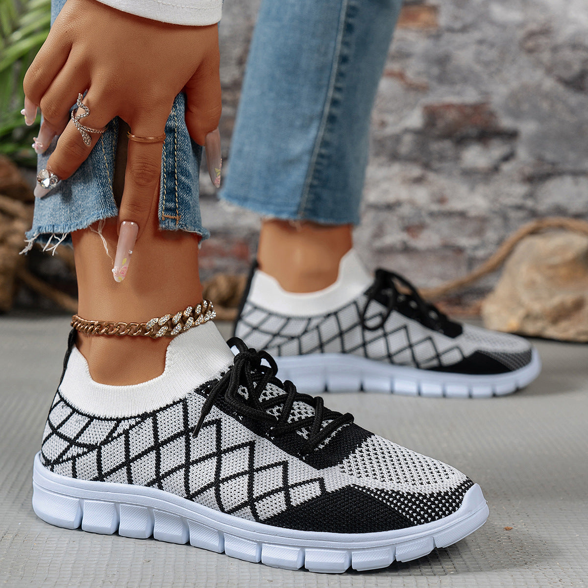 Colorblock Plaid Flyknit Sneakers