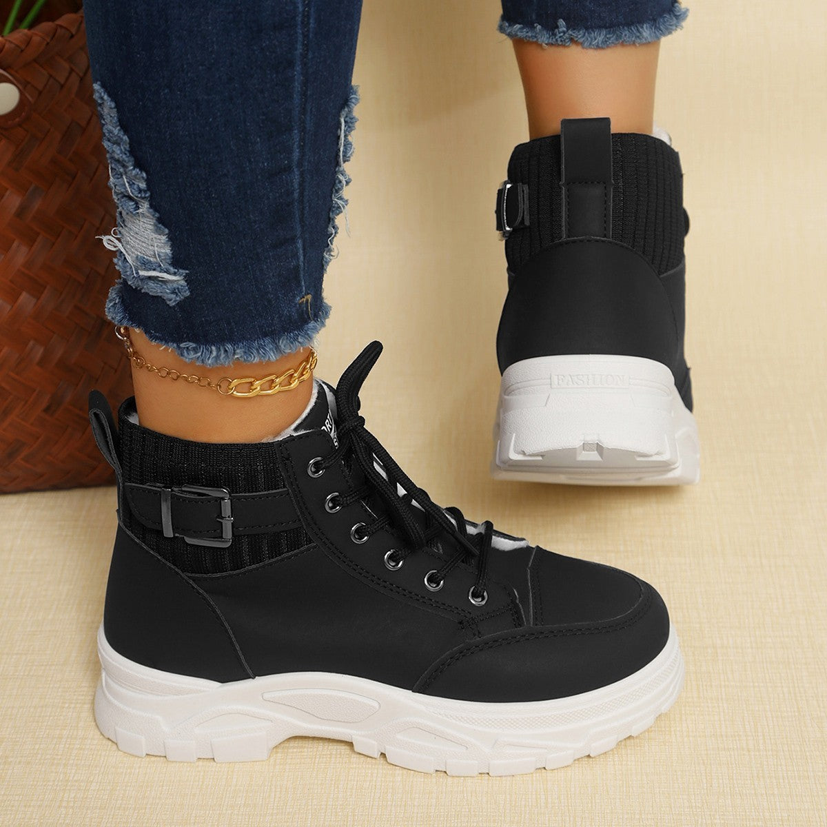 Plus Size Fleece-Top Platform Boots
