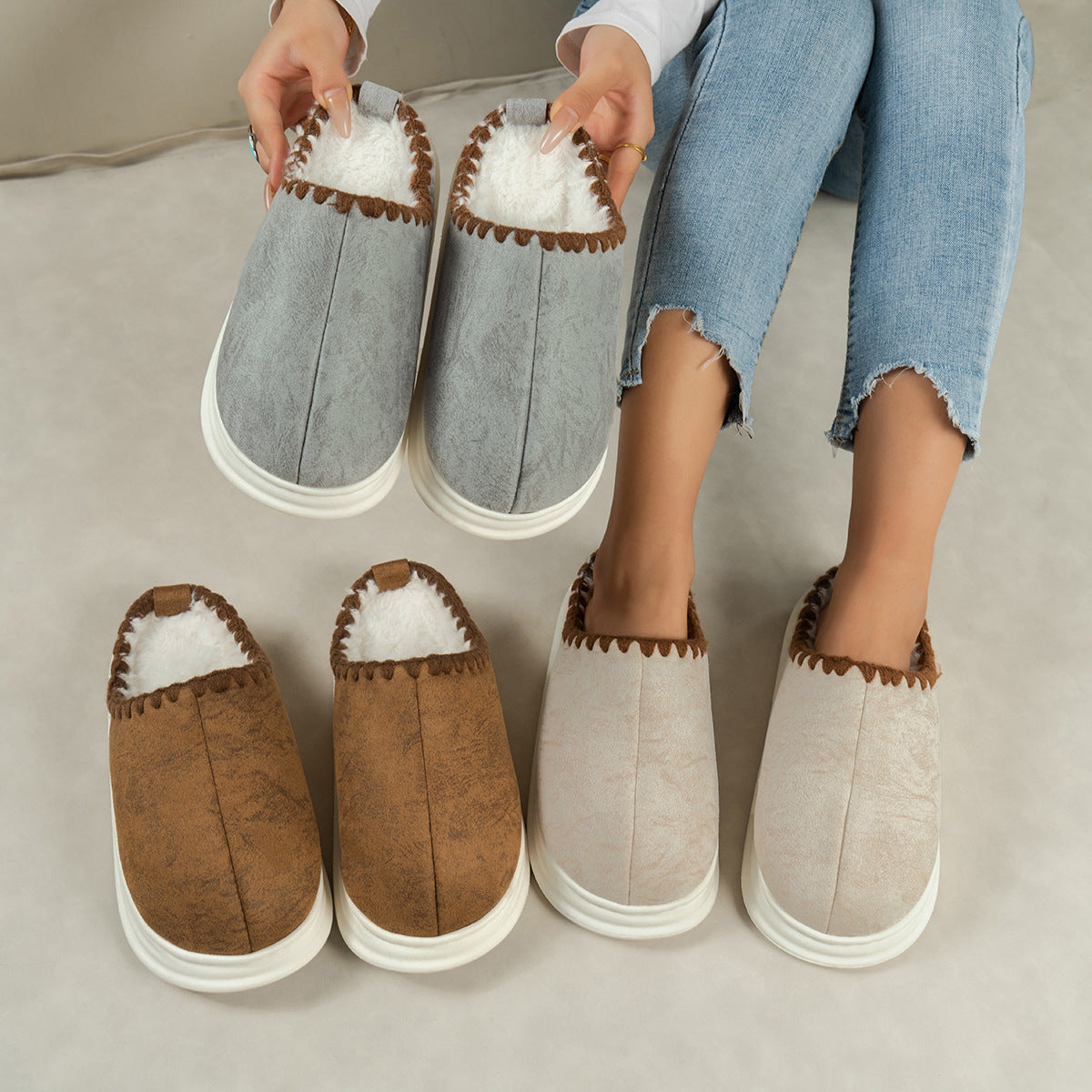 Cozy Sewing-Side Plush Slippers