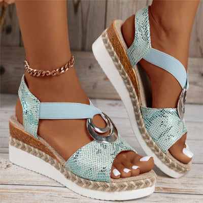 Peep Toe Serpentine Wedge Sandals