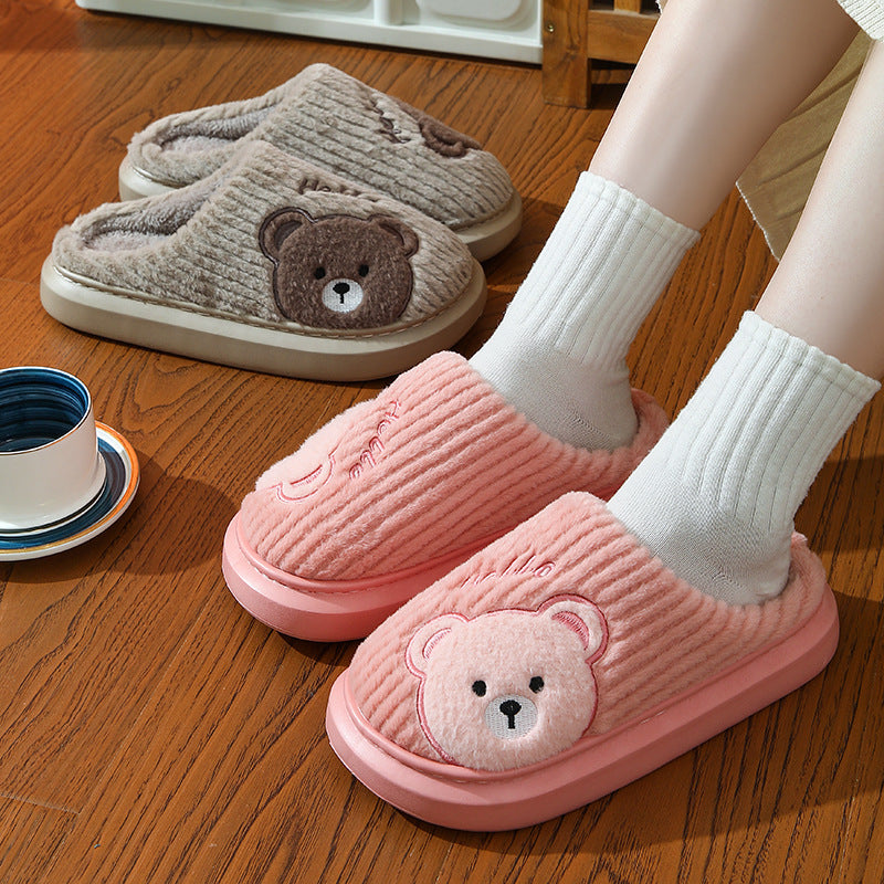 Cartoon Bear Plush Cotton Slippers
