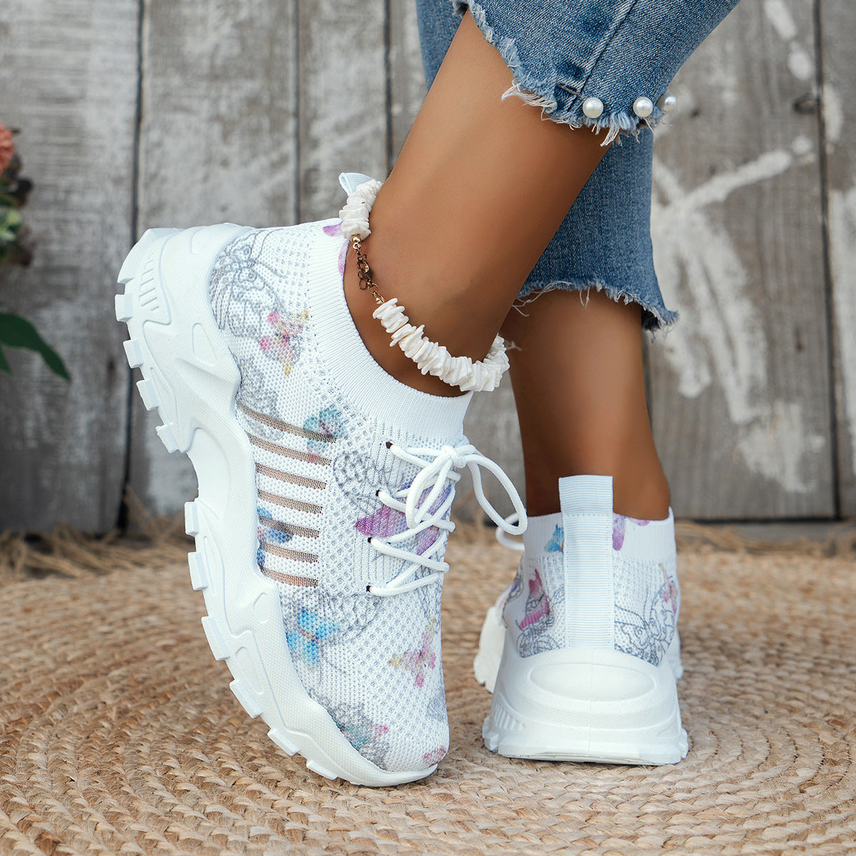 Butterfly Print Mesh Sneakers
