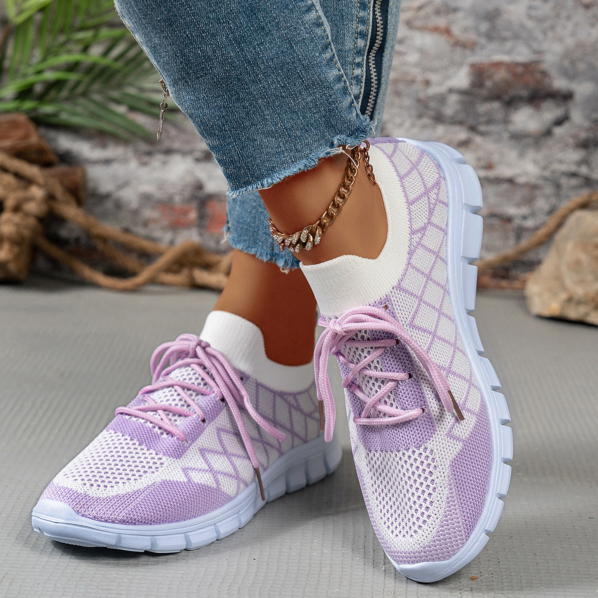 Colorblock Plaid Flyknit Sneakers