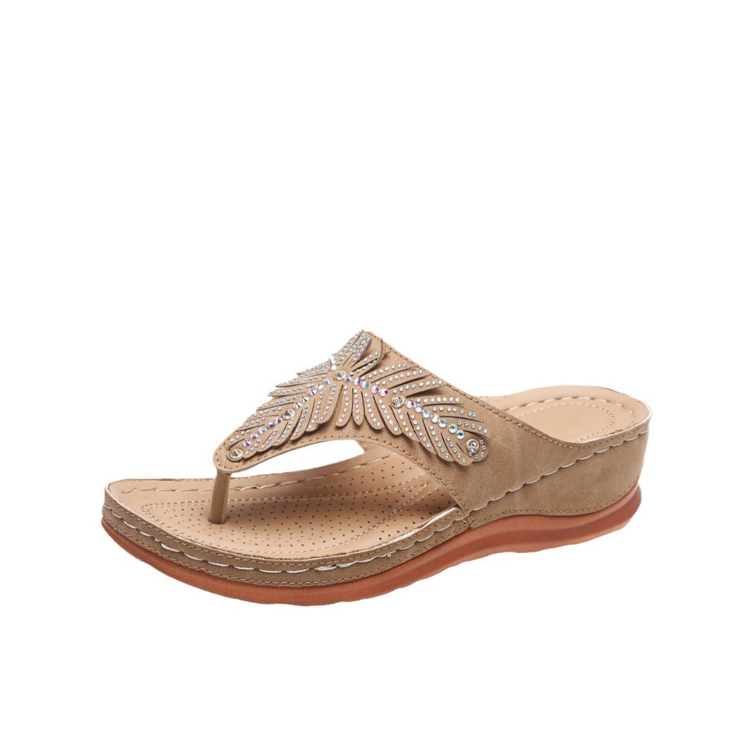 Plus Size Rhinestone Wedge Slippers