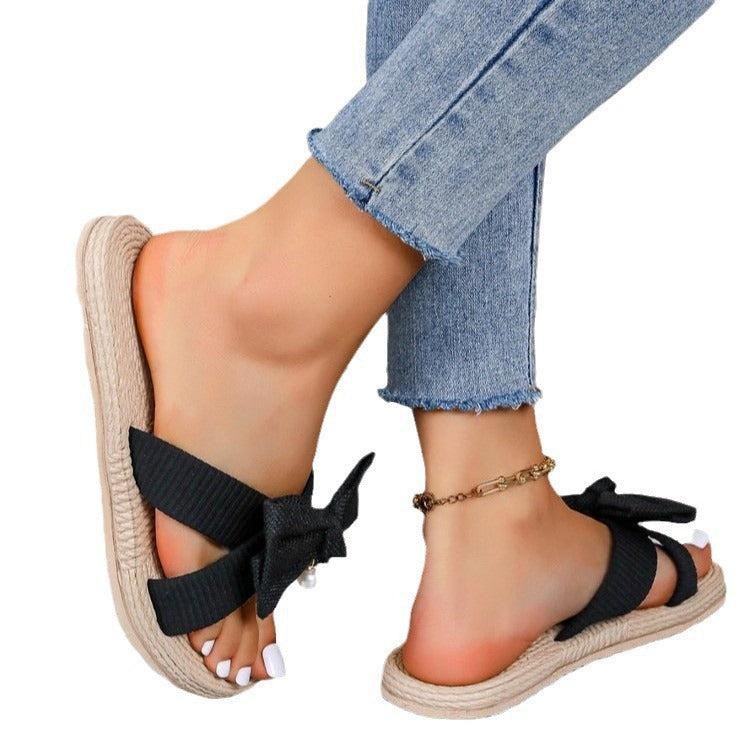 Rope Bottom Bowknot Slippers