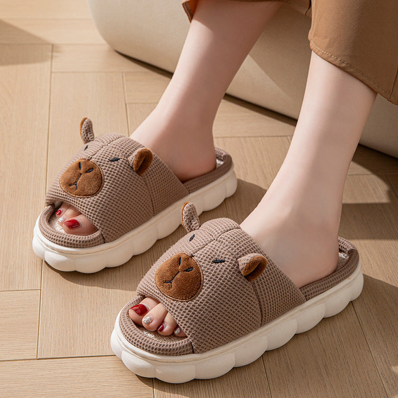 Couple Open Toe Linen Slippers
