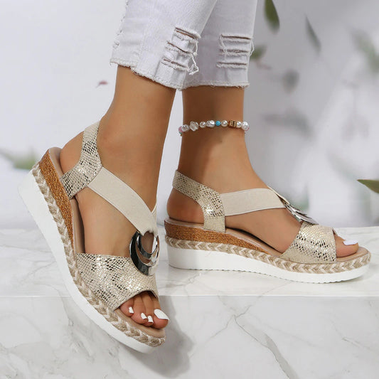 Peep Toe Serpentine Wedge Sandals