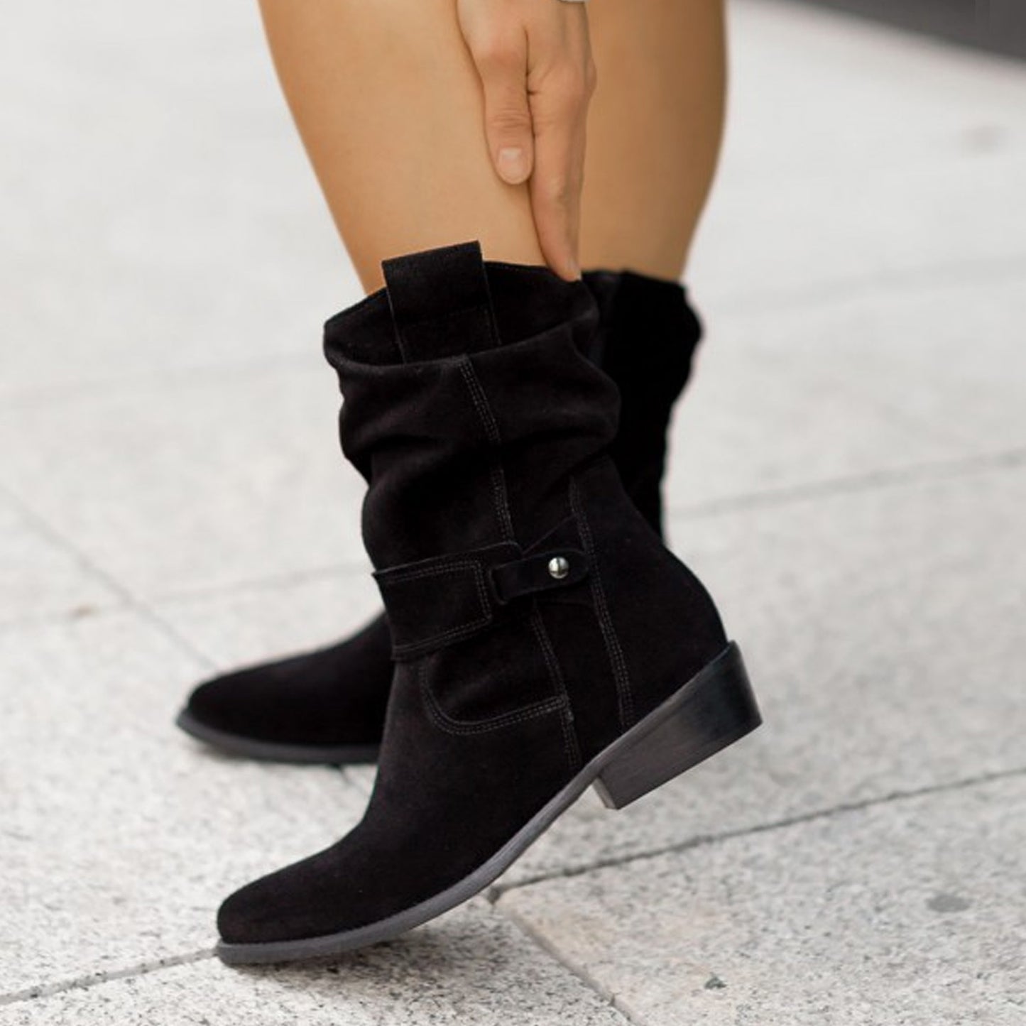 Pointed Toe Suede Mid-Calf Boots