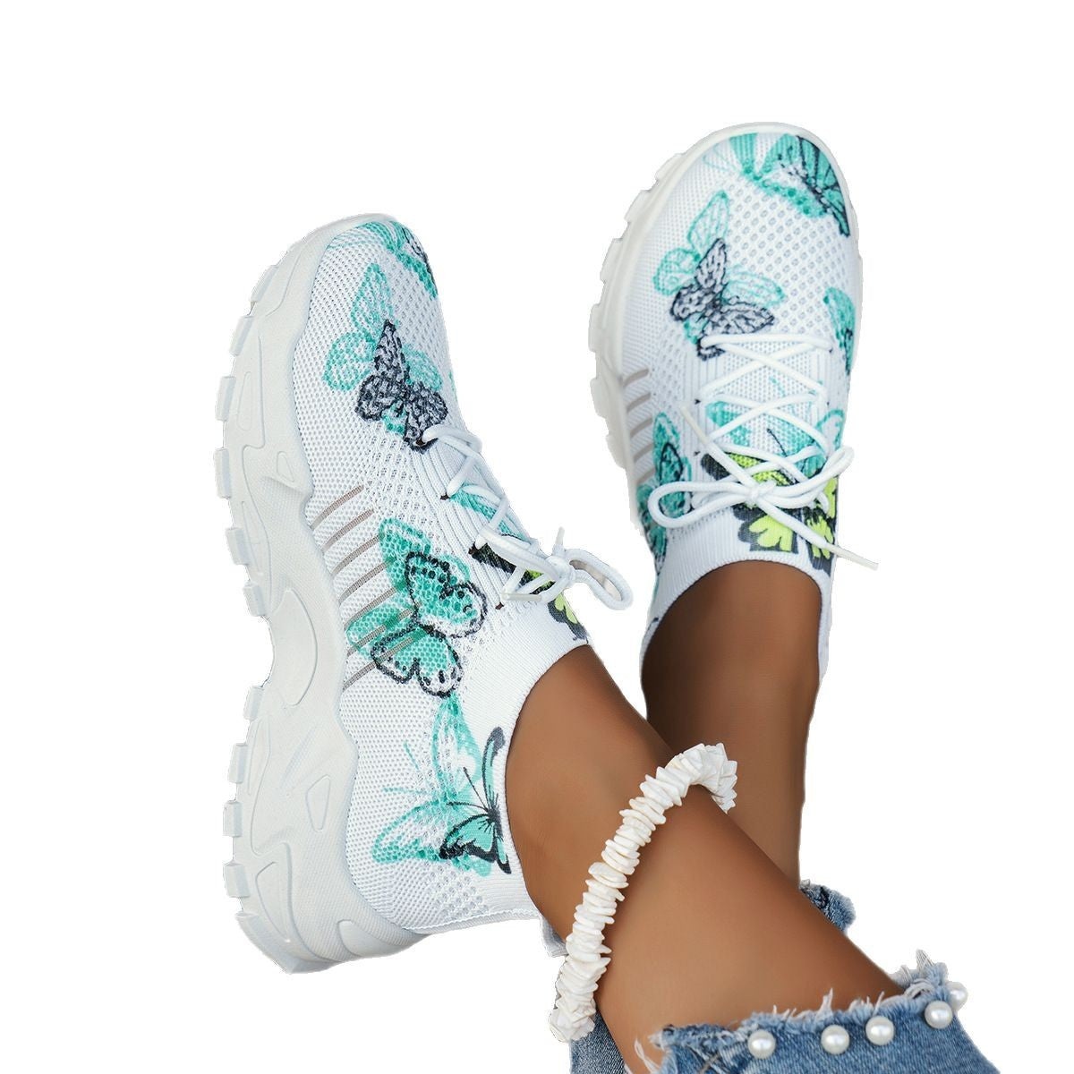 Butterfly Print Mesh Sneakers