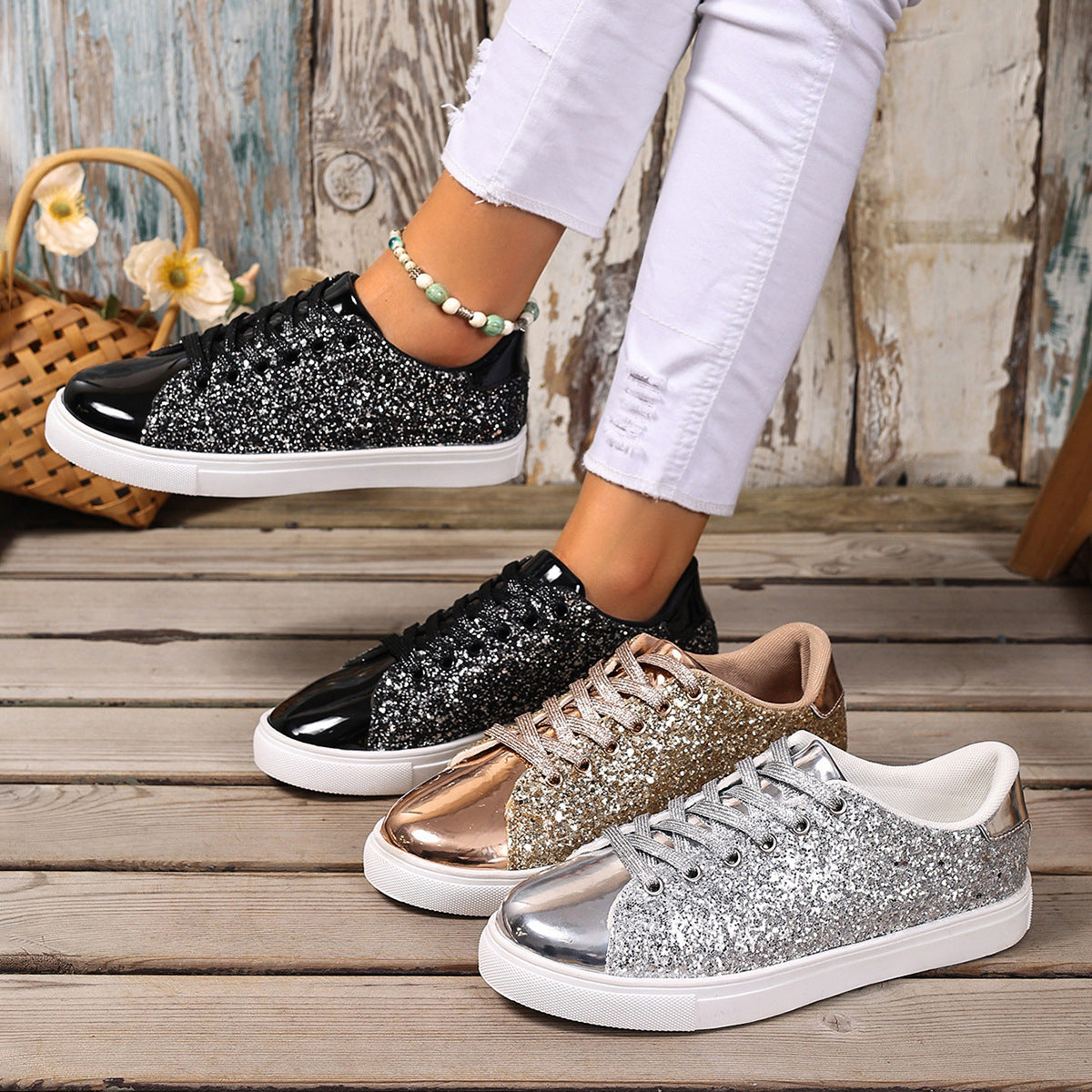 Plus Size Sequined Board Shoes