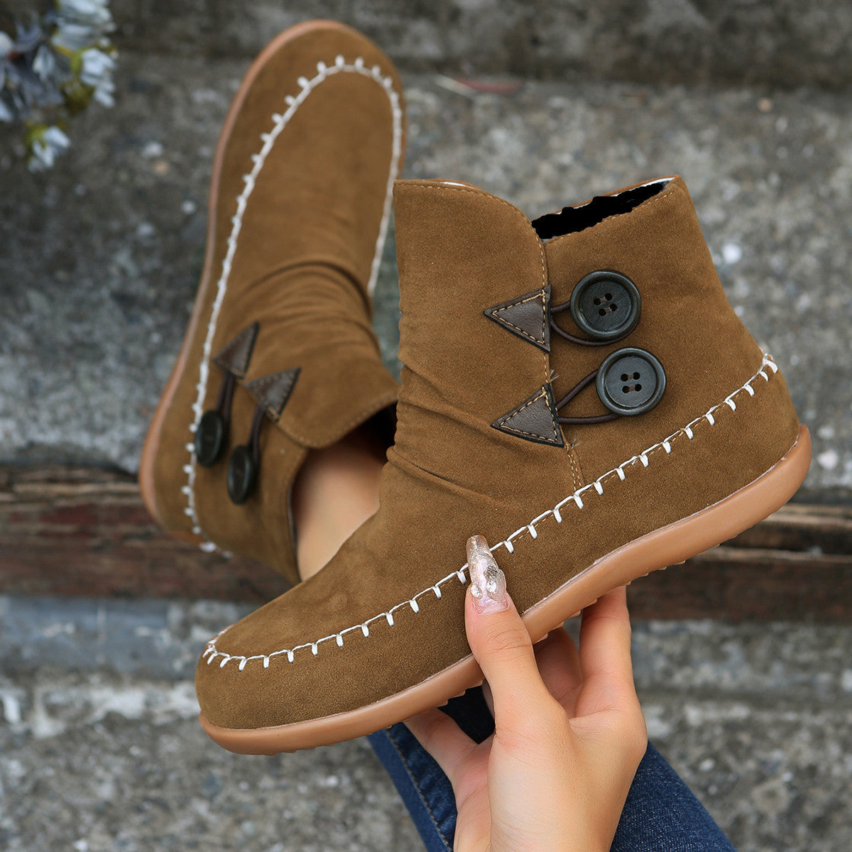 Button Design Ankle Boots