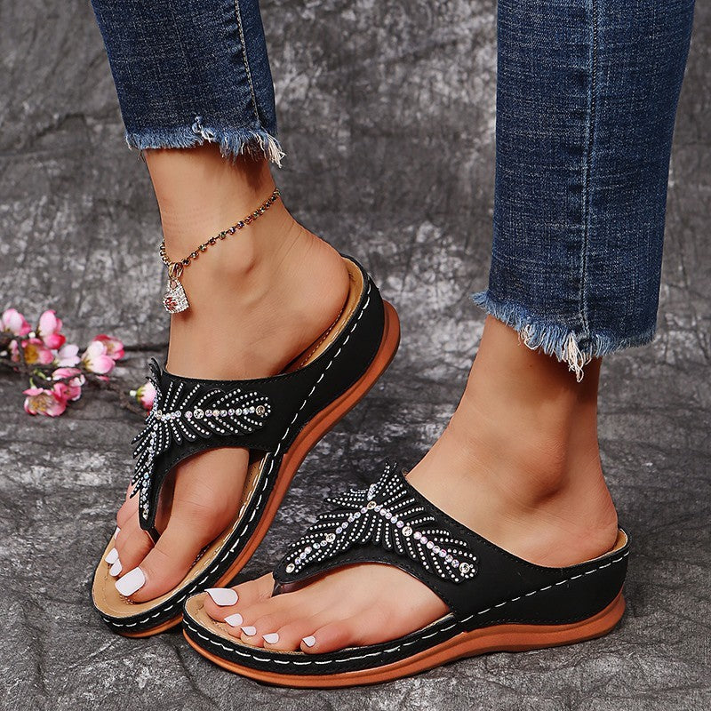 Plus Size Rhinestone Wedge Slippers