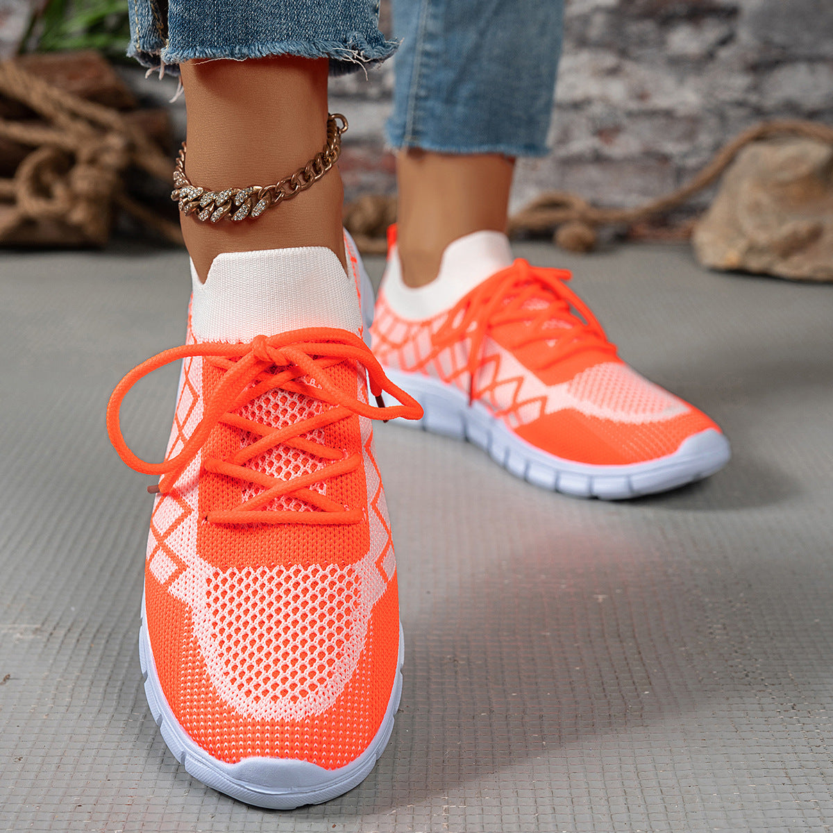 Colorblock Plaid Flyknit Sneakers