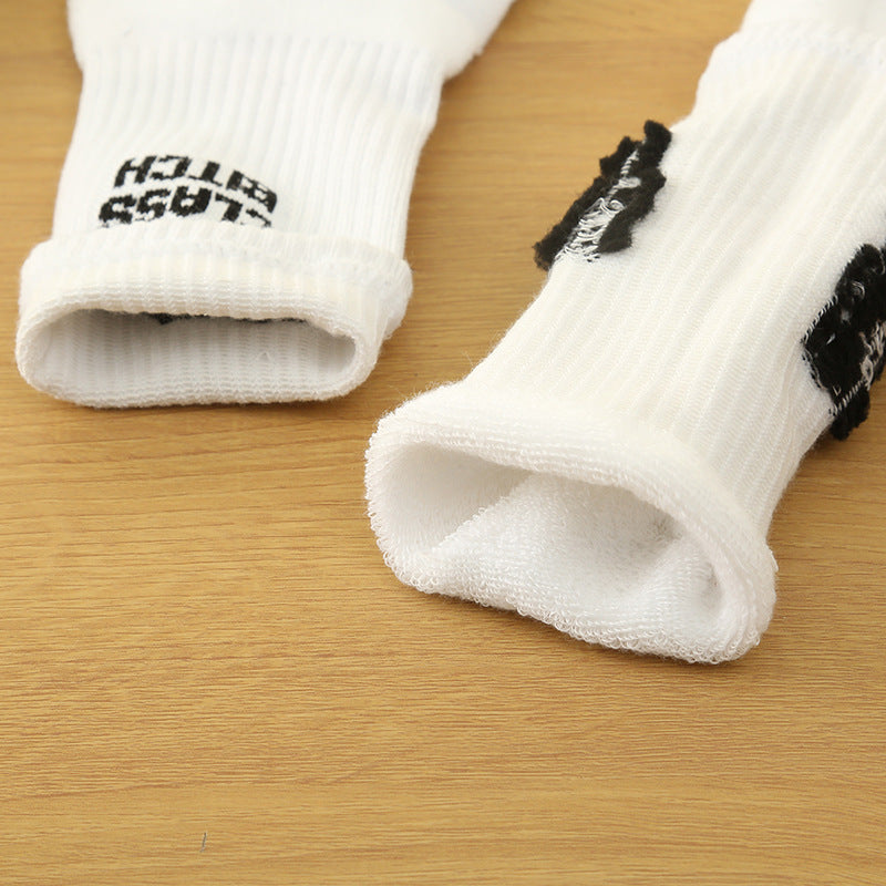 English Letter White Calf Socks