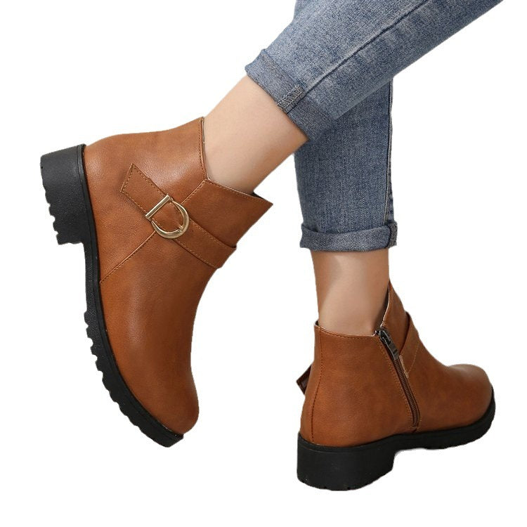 Belt Buckle Chunky Heel Boots