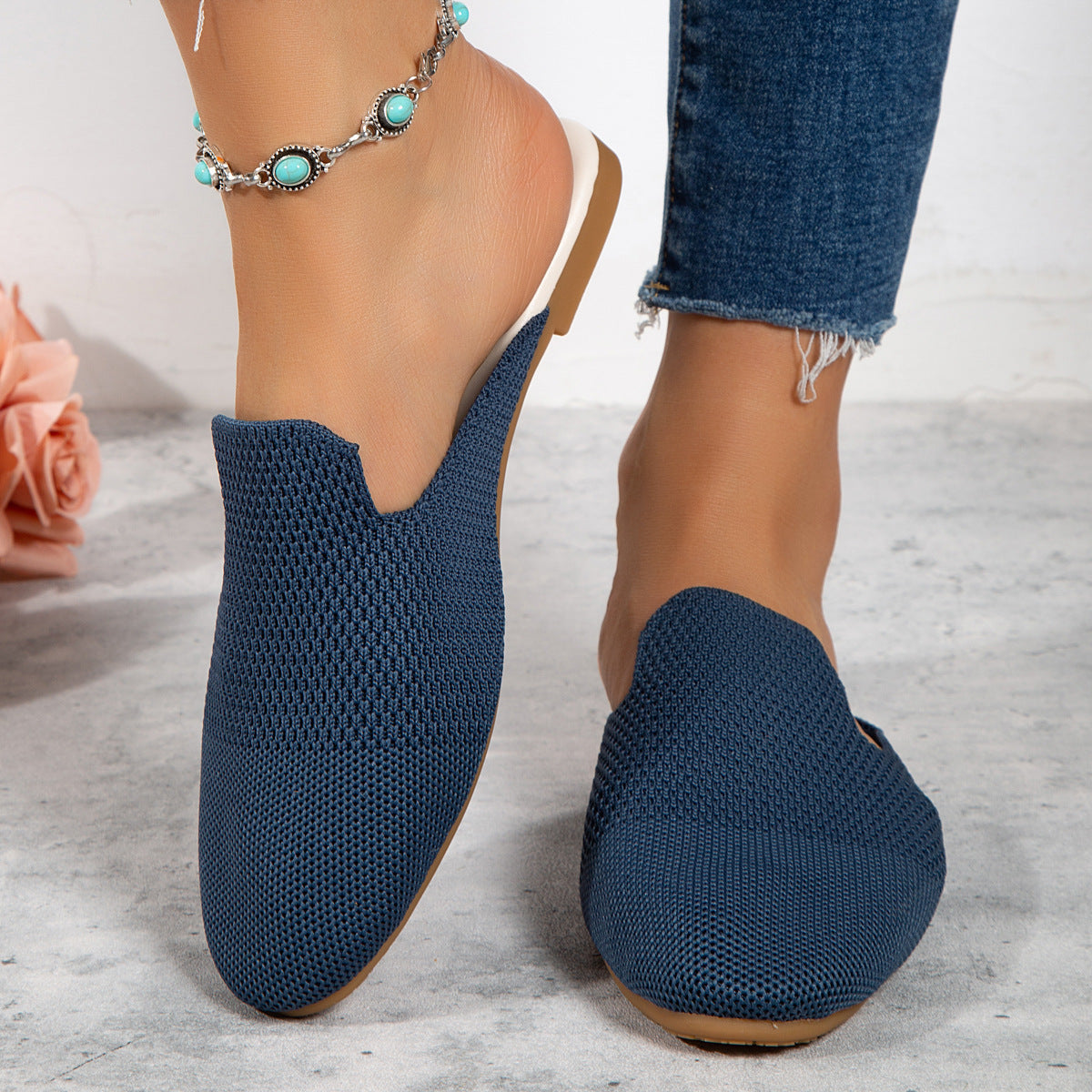 Mesh Round Toe Slip-On Sandals