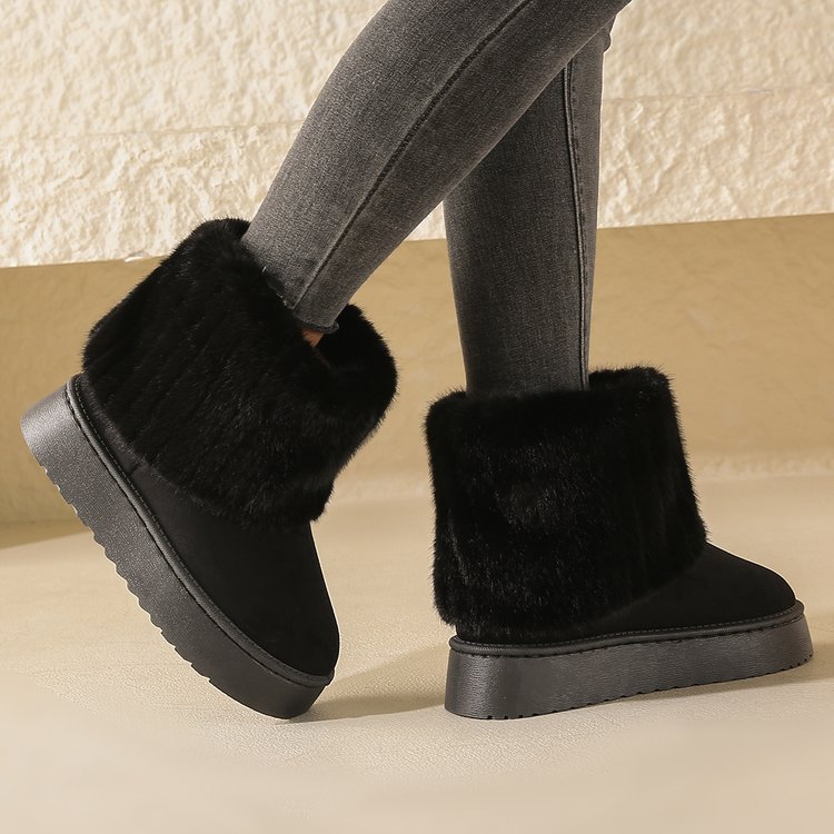Plush Mid-Tube Snow Boots