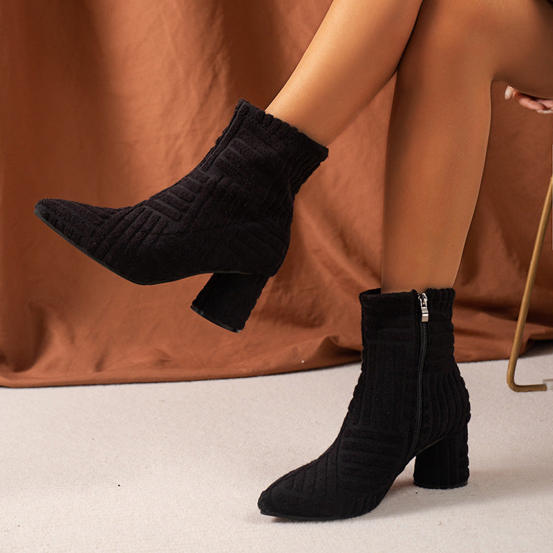 Pointed Toe Zip High Heel Boots