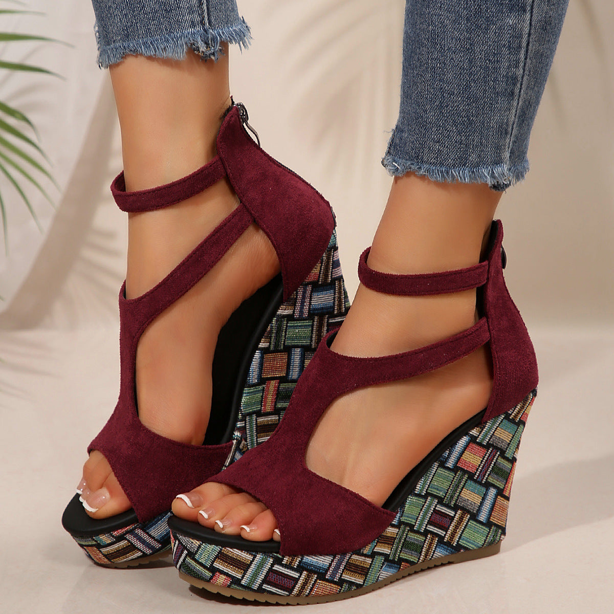 Thick-Soled Hemp Ankle Sandals