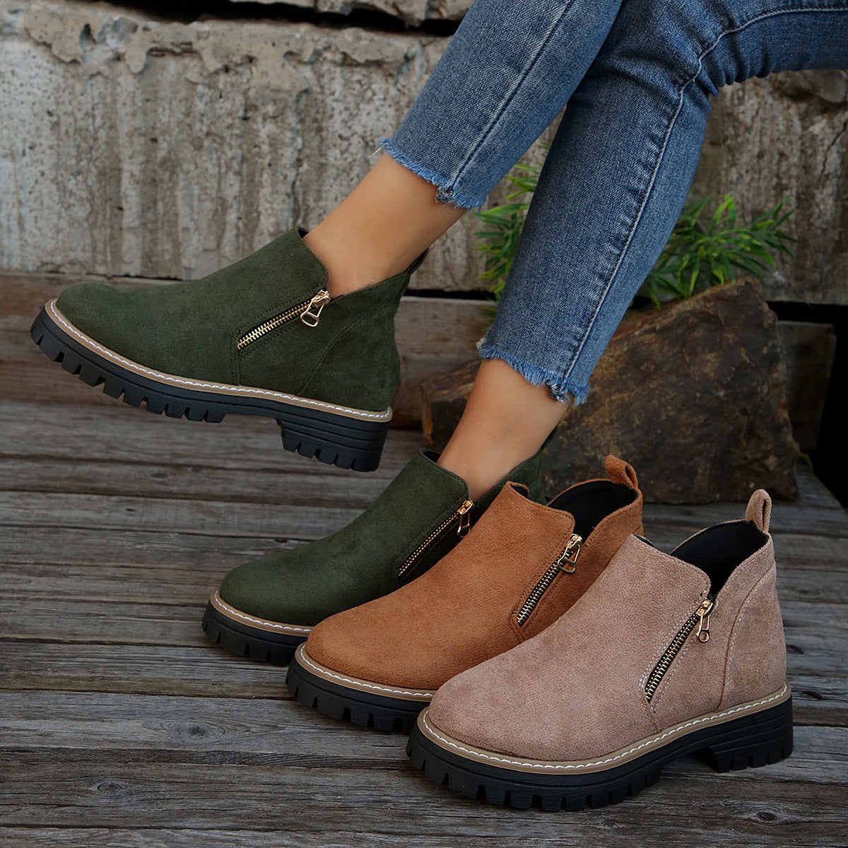Side Zipper Suede Ankle Boots