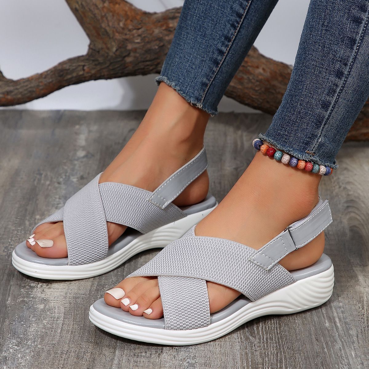 Peep Toe Mesh Wedge Sandals