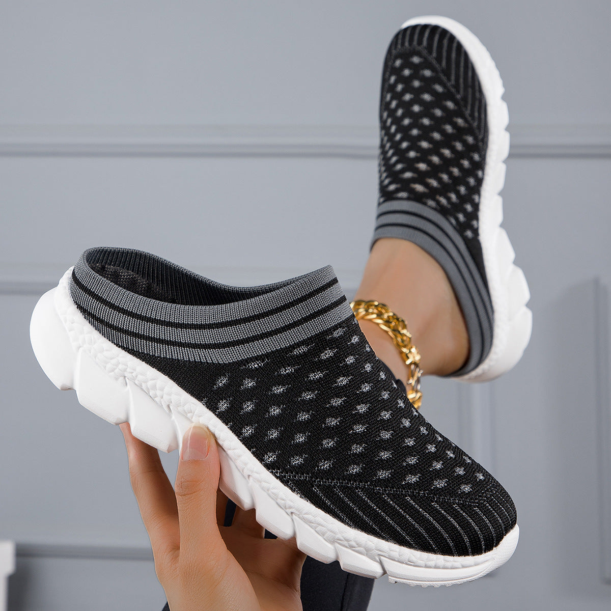 Breathable Flyknit Semi-Slipper Shoes