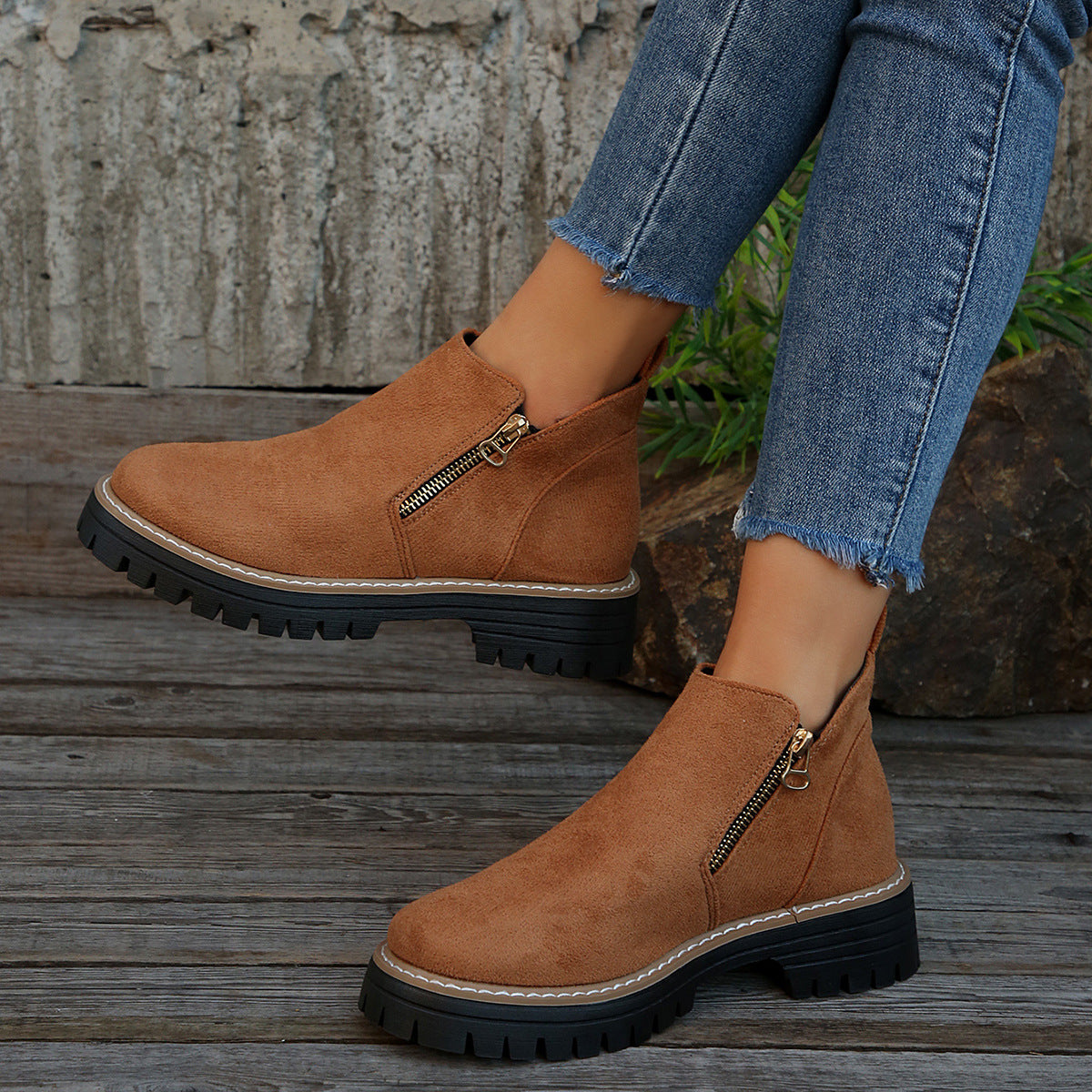 Side Zipper Suede Ankle Boots