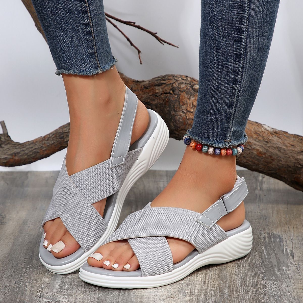Peep Toe Mesh Wedge Sandals