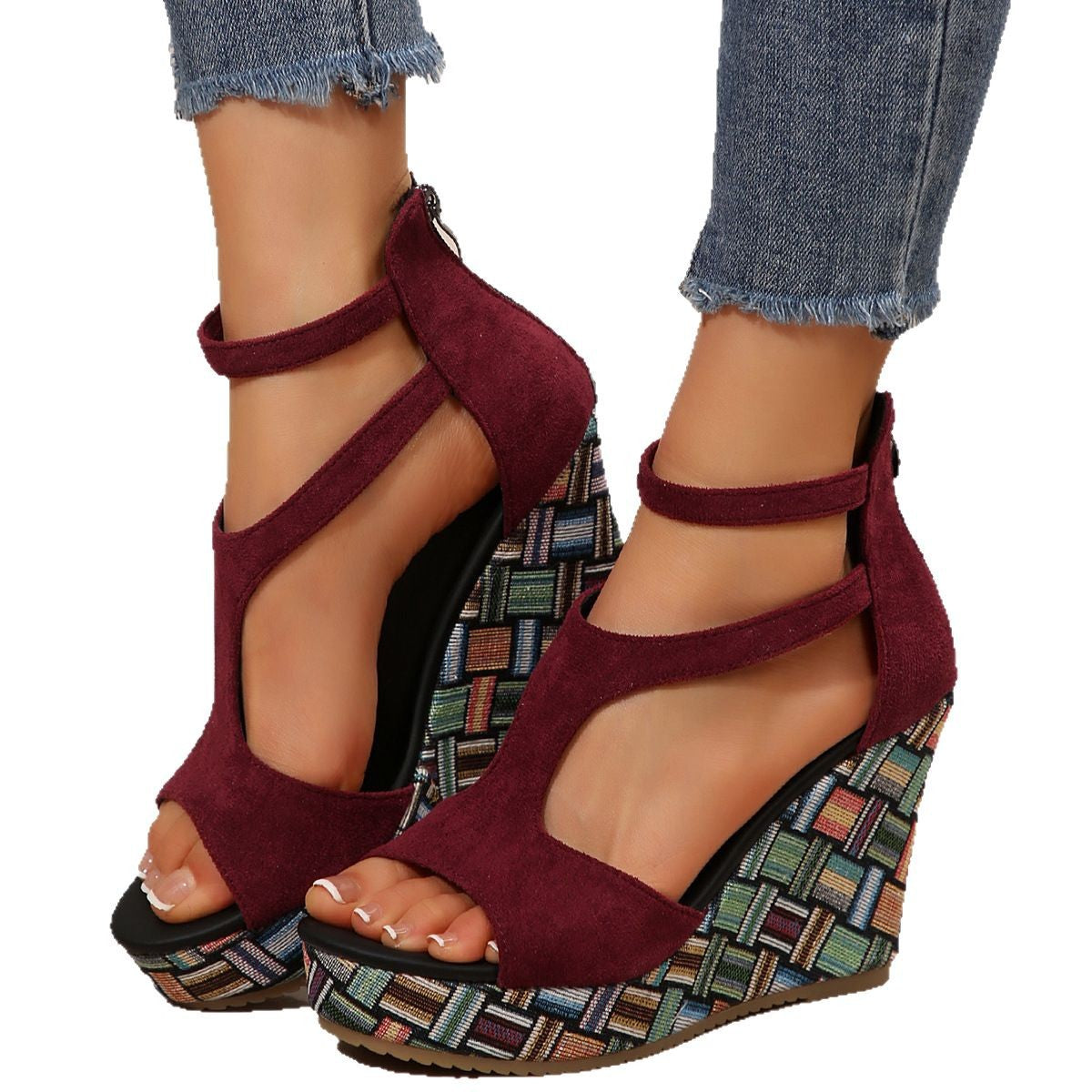 Thick-Soled Hemp Ankle Sandals