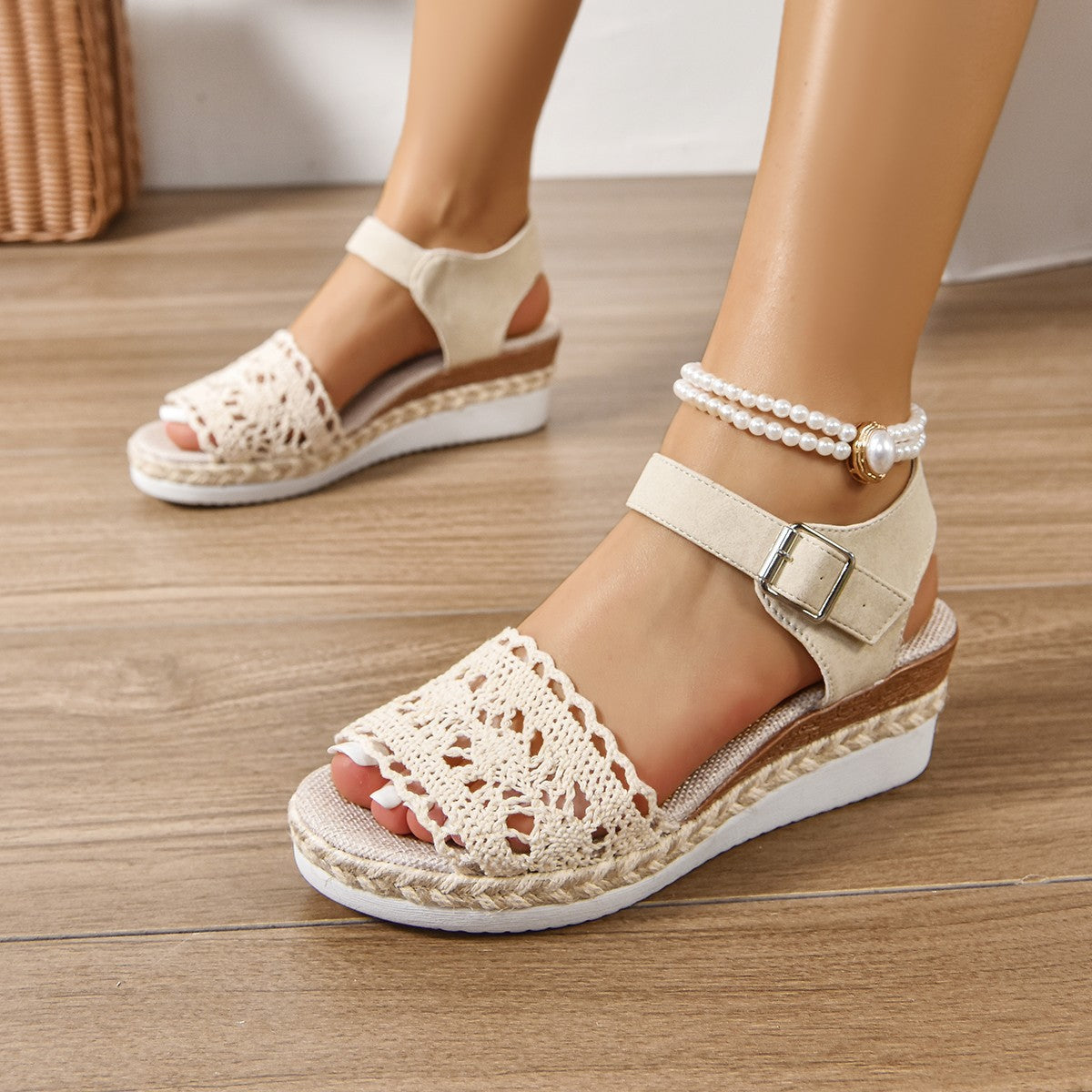 Plus Size Peep Toe Wedge Sandals
