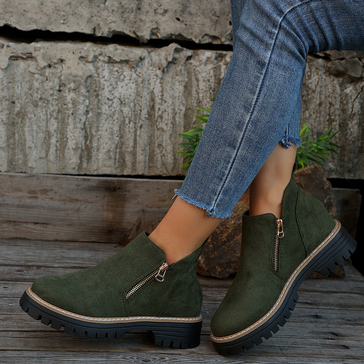 Side Zipper Suede Ankle Boots