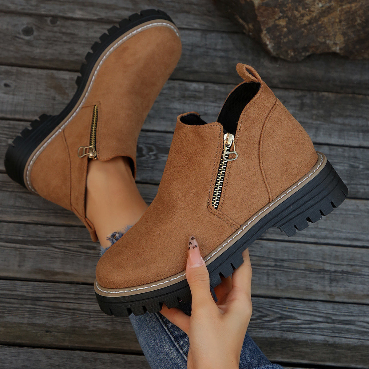 Side Zipper Suede Ankle Boots