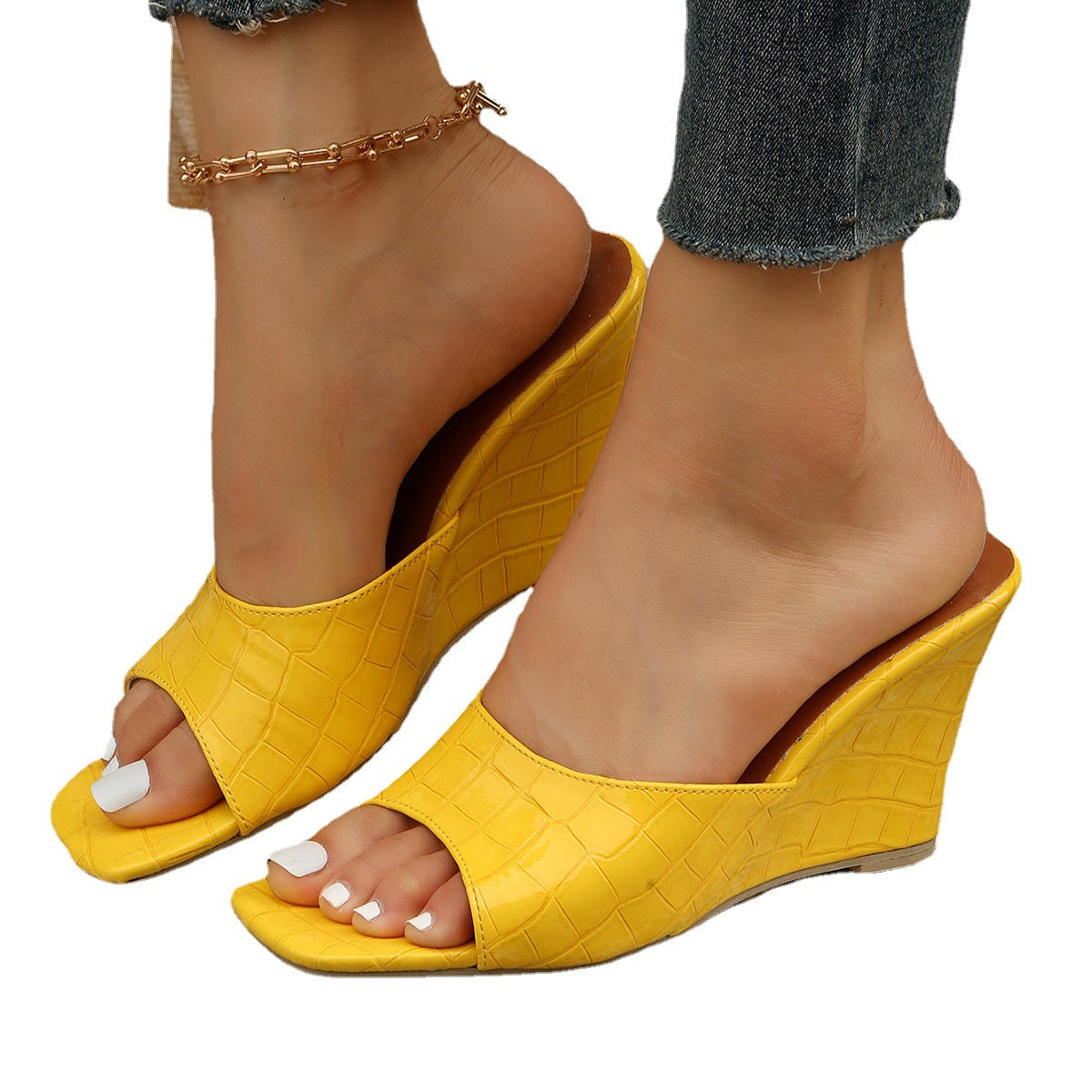 Plaid Roman Wedge Sandals