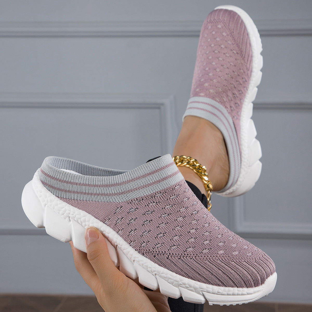 Breathable Flyknit Semi-Slipper Shoes