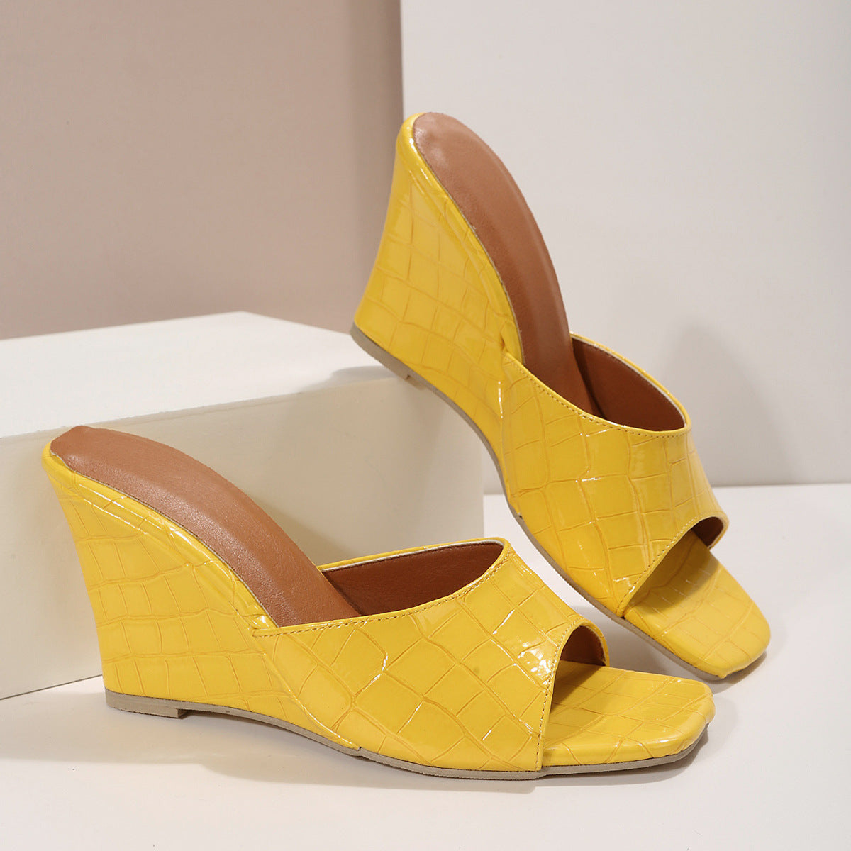 Plaid Roman Wedge Sandals