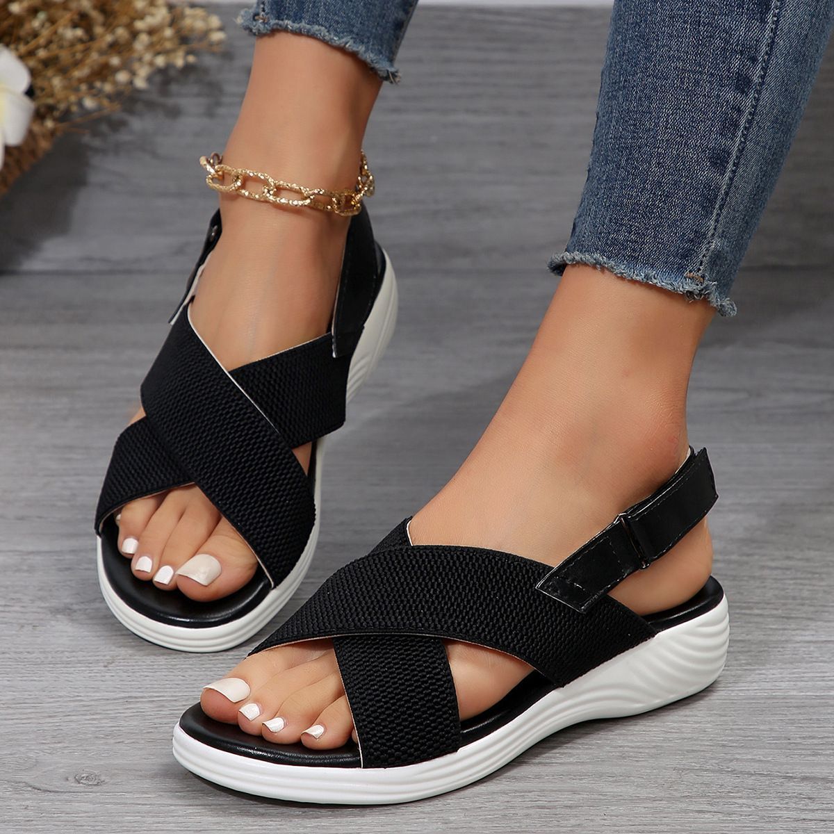 Peep Toe Mesh Wedge Sandals