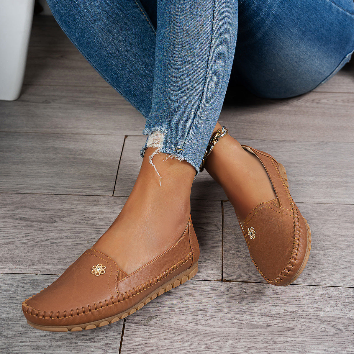 Plus Size Laser-Cut Flat Shoes