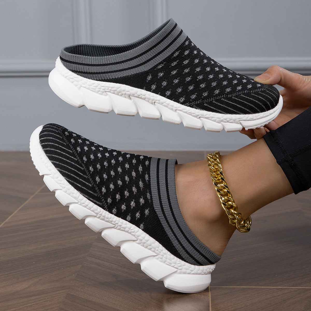 Breathable Flyknit Semi-Slipper Shoes