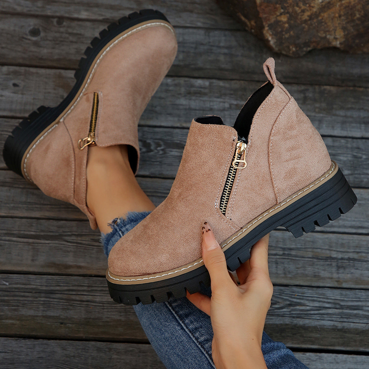 Side Zipper Suede Ankle Boots