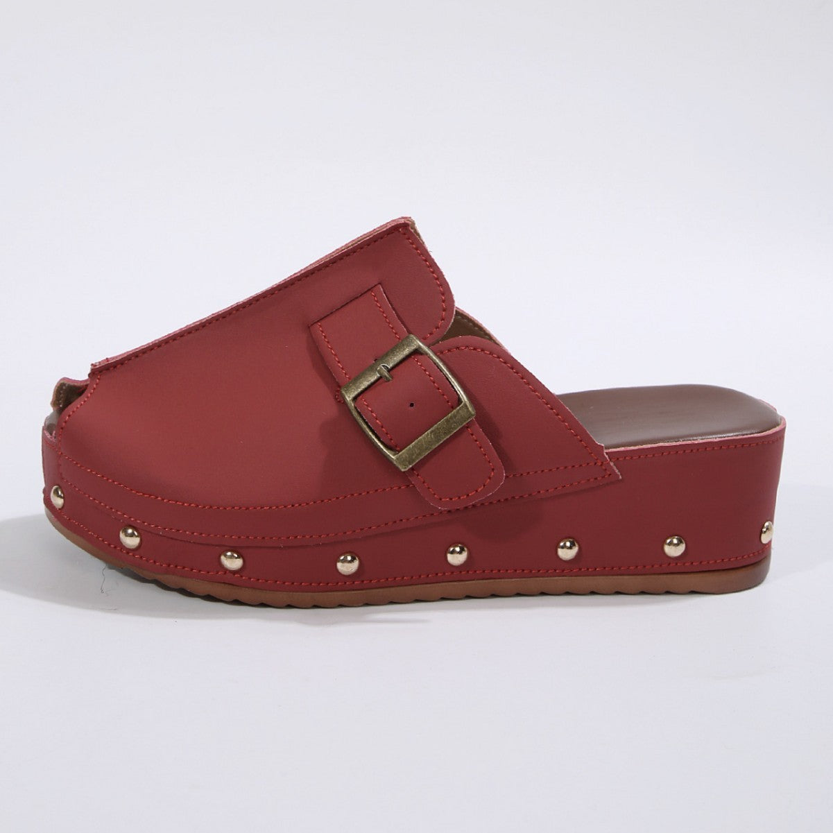 Rivet Buckle Wedge Sandals