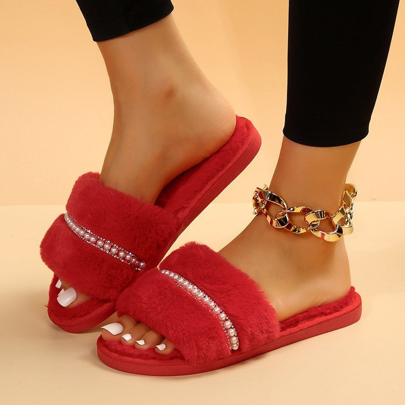 Plush Pearl Flat Slippers