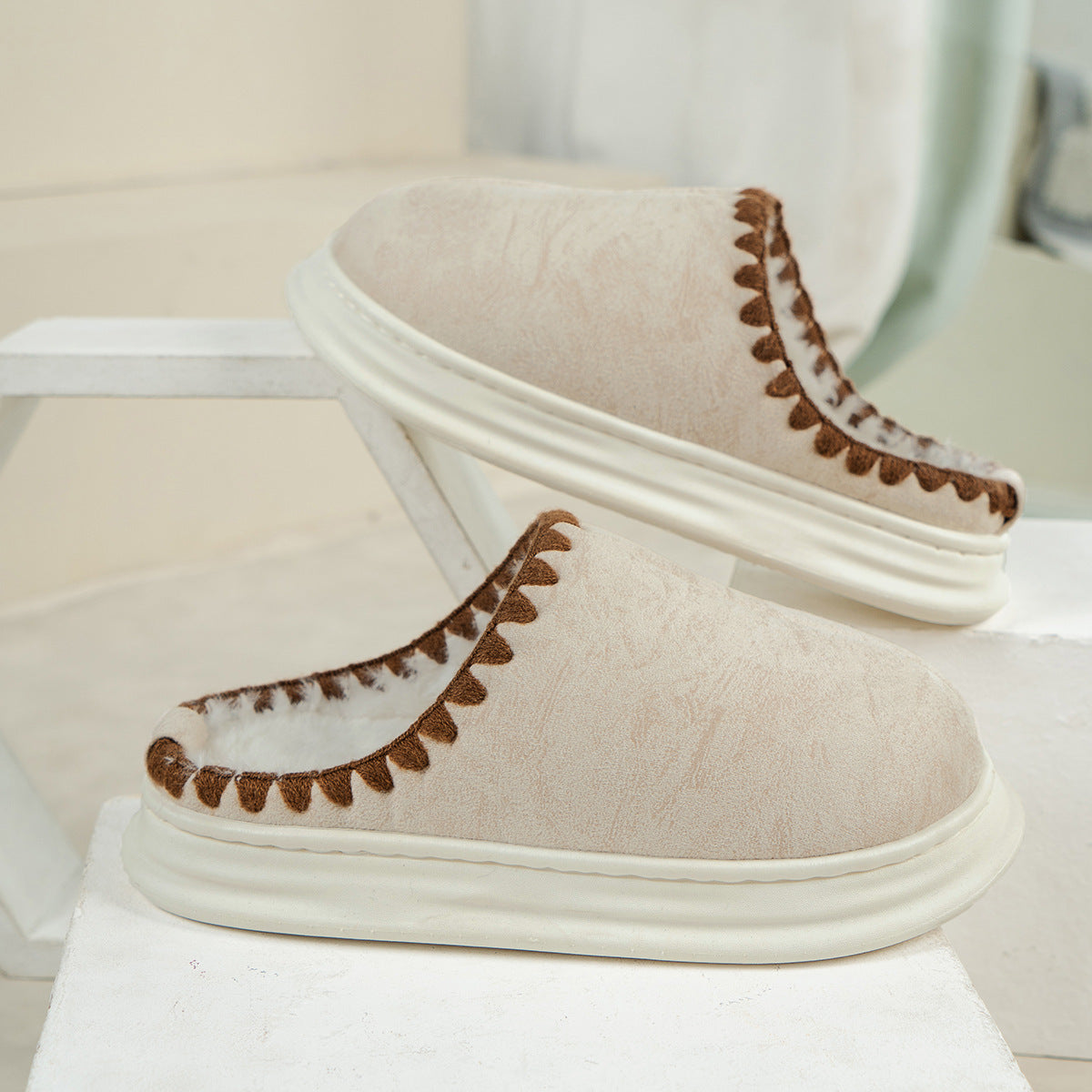 Cozy Sewing-Side Plush Slippers