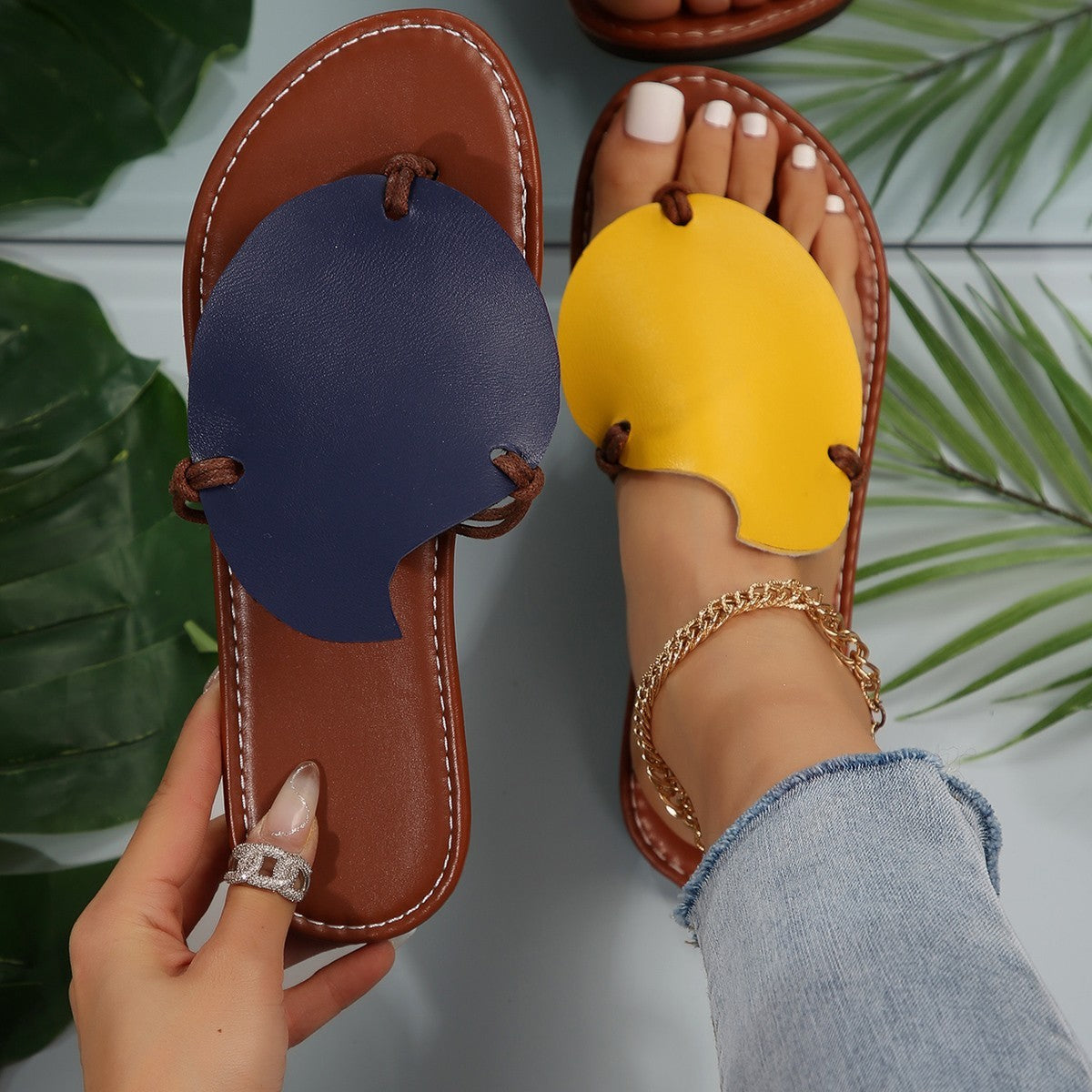 Color-Matching Clip-Toe Sandals