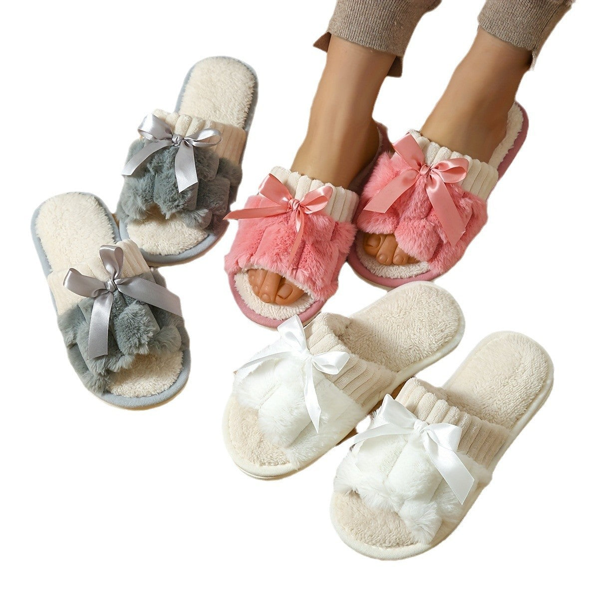 Bow Plush Indoor Slippers