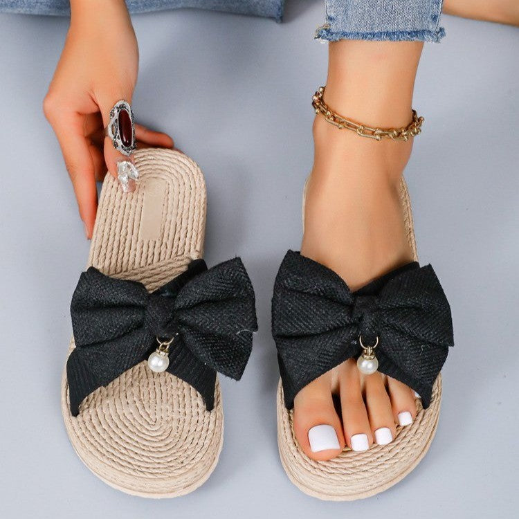 Rope Bottom Bowknot Slippers