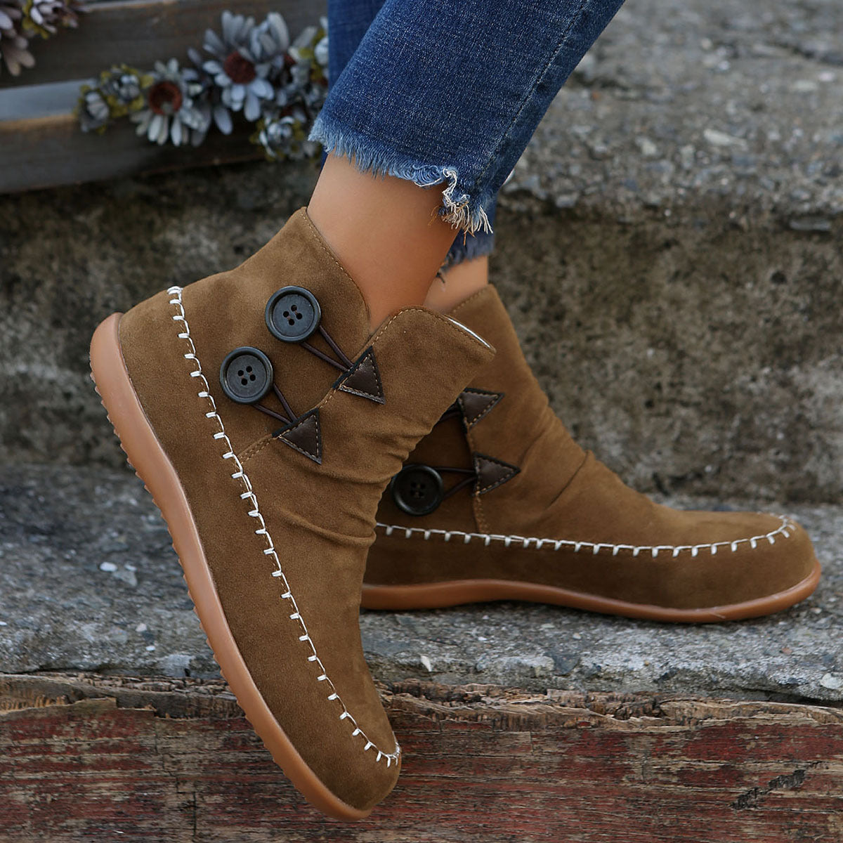 Button Design Ankle Boots