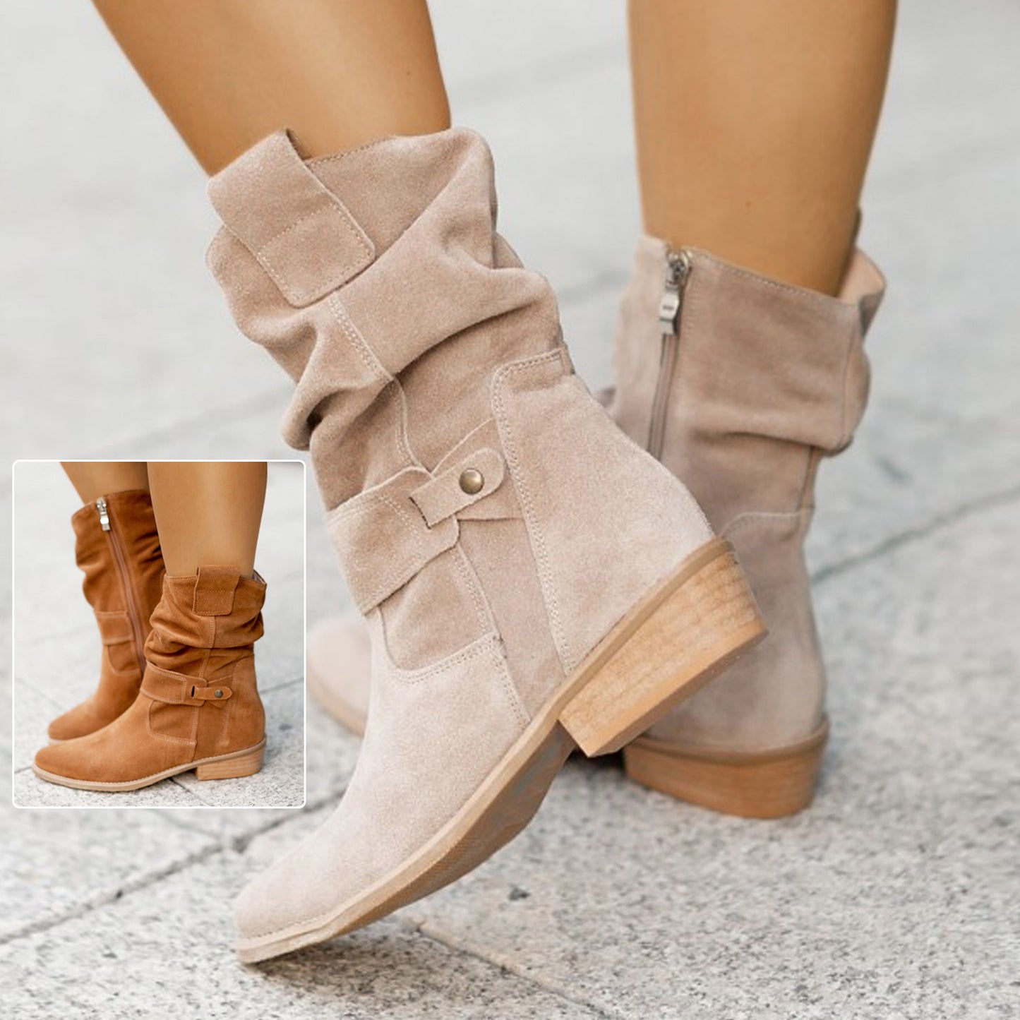 Pointed Toe Suede Mid-Calf Boots